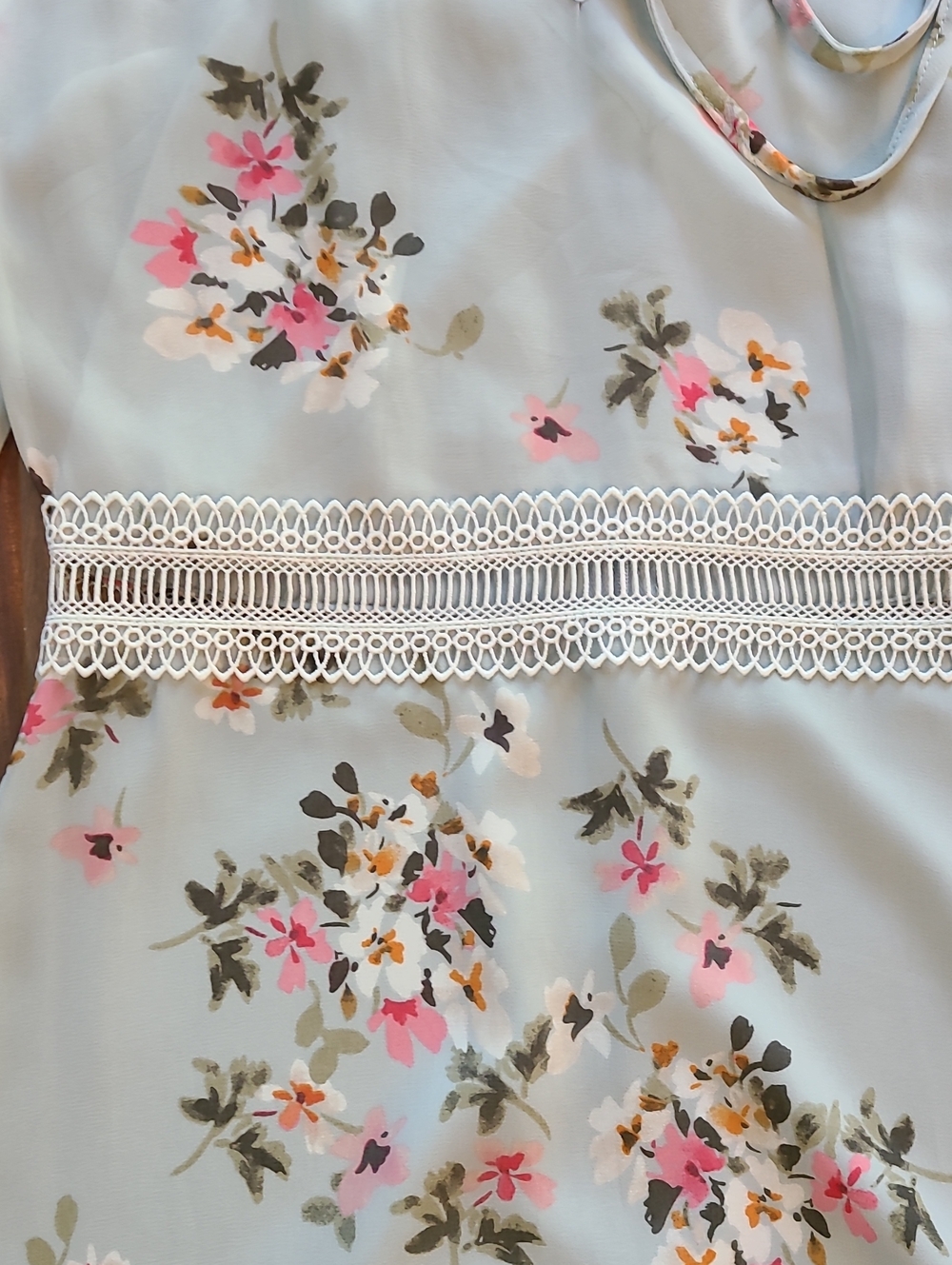 Donna Morgan Light Blue Floral Chiffon Dress with Pink Flowers - Picture 4 of 12